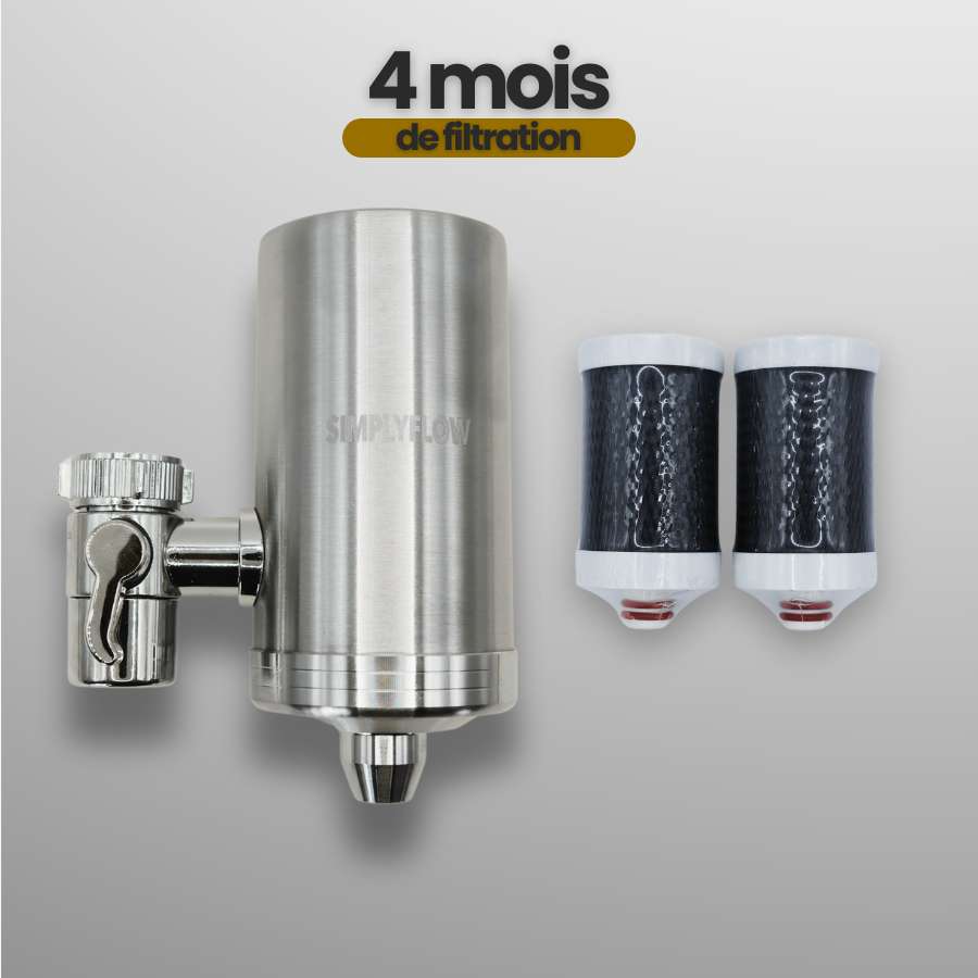 Filtre à eau robinet universel – Inox | Élimine chlore et + de 30 polluants