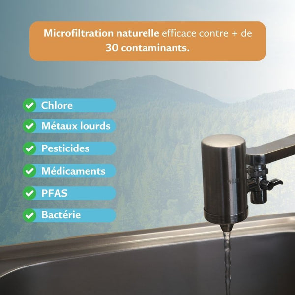 Filtre à eau robinet universel – Inox | Élimine calcaire & chlore – SimplyFlow
