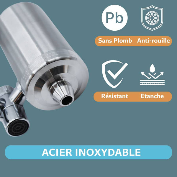 Filtre à eau robinet universel – Inox | Élimine calcaire & chlore – SimplyFlow